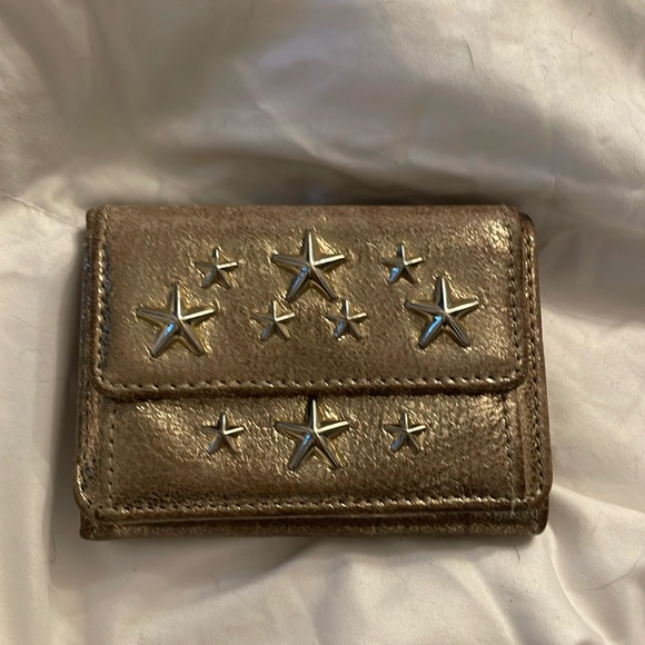 Jimmy Choo Calf Leather Trifold Wallet Star Studded in Gray - Picture 1 of 10